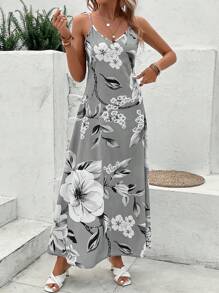 EMERY ROSE Floral Print Cami Dress - Light Grey - View 3