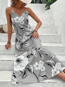 EMERY ROSE Floral Print Cami Dress - Light Grey - View 5