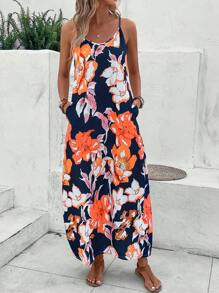 SHEIN LUNE Summer Floral Sleeveless Easter Women's Dress - Blue - View 1