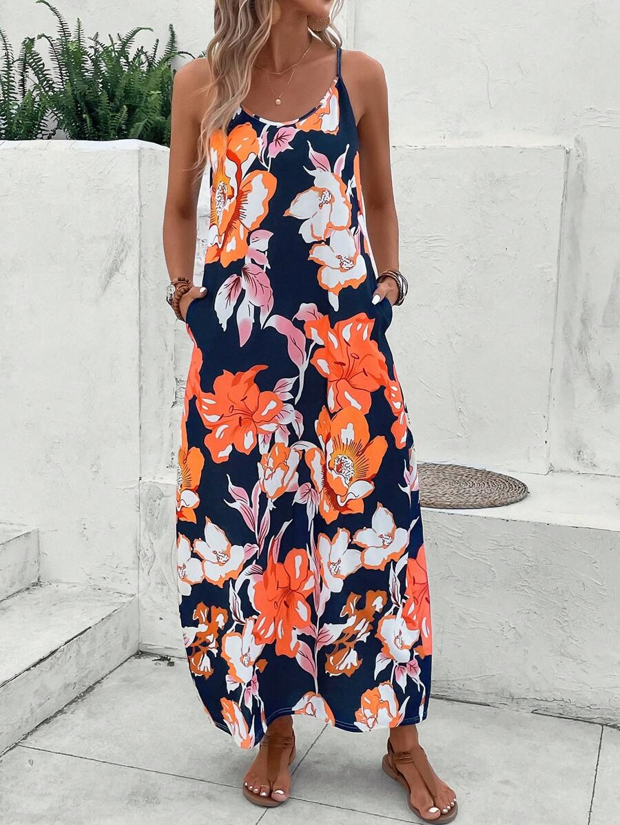 SHEIN LUNE Summer Floral Sleeveless Easter Women's Dress - Blue - View 1