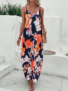 SHEIN LUNE Summer Floral Sleeveless Easter Women's Dress - Blue - View 3