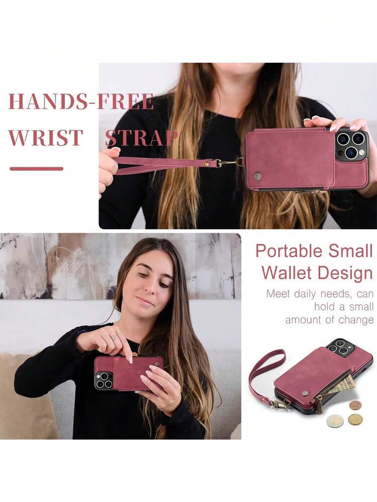CASEME PU Leather Phone Case With Stand, Shock Proof, Multi-Card Slots Phone Cover Suitable For - Burgundy - View 6