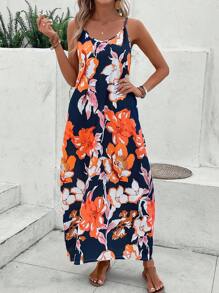 SHEIN LUNE Summer Floral Sleeveless Easter Women's Dress - Blue - View 4