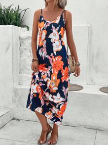 SHEIN LUNE Summer Floral Sleeveless Easter Women's Dress - Blue - View 5