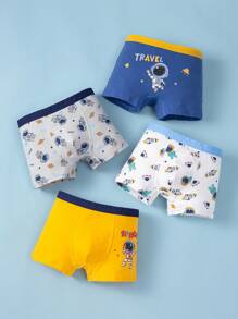 Young Boy 4pcs Astronaut & Rocket Print Boxer Brief - Multicolor - View 1