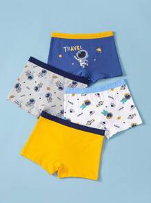 Young Boy 4pcs Astronaut & Rocket Print Boxer Brief - Multicolor - View 2