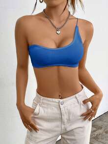 SHEIN ICON 單肩短款上衣 - 藍色 - 查看 3