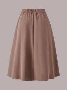 SHEIN 女孩帶扣細節百褶半身裙 - 棕色 - 查看 2