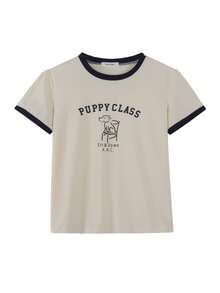 Camiseta ringer con estampado de letra y dibujos animados