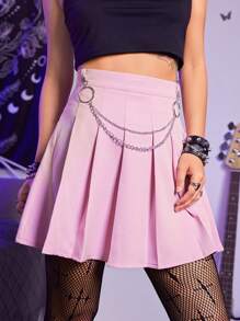 ROMWE Grunge Punk Falda fruncido unicolor con cadena - Rosa - Ver 4