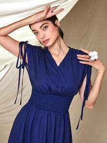 Mulvari Đầm Dây kéo Xù Dải chun Bộ lạc Giải trí - Màu xanh lam - Xem 4