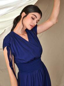 Mulvari Đầm Dây kéo Xù Dải chun Bộ lạc Giải trí - Màu xanh lam - Xem 7