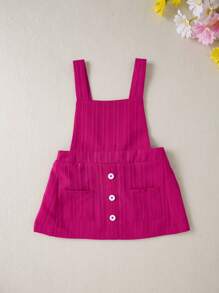 SHEIN Baby Girl Ruffle Trim Tee & Overall Dress & Headband - Hot Pink - View 4