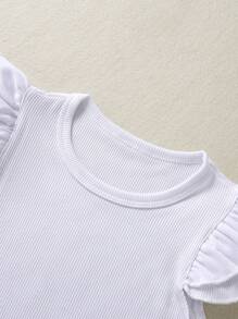 SHEIN Baby Girl Ruffle Trim Tee & Overall Dress & Headband - Hot Pink - View 5