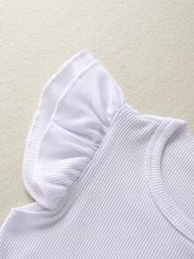 SHEIN Baby Girl Ruffle Trim Tee & Overall Dress & Headband - Hot Pink - View 6