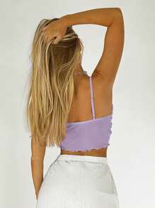 SHEIN EZwear Twist Front Lettuce Trim Cami Top - Lilac Purple - View 2
