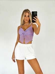 SHEIN EZwear Twist Front Lettuce Trim Cami Top - Lilac Purple - View 6