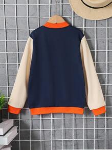 SHEIN 男大童字母圖案撞色學院風夾克不帶T恤 - 彩色 - 查看 2