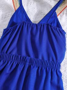 SHEIN Girls Contrast Guipure Lace Cami Top & Trousers Set - Royal Blue - View 4