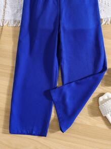 SHEIN Girls Contrast Guipure Lace Cami Top & Trousers Set - Royal Blue - View 5