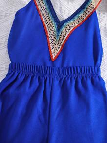 SHEIN Girls Contrast Guipure Lace Cami Top & Trousers Set - Royal Blue - View 6