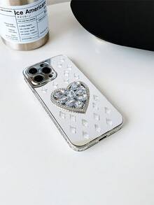 Funda para móvil con diamante de imitación con adorno de corazón PC - Plateado - Ver 4