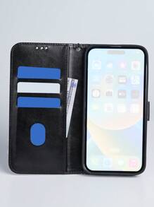 1 chiếc ốp lưng điện thoại bằng da PU dạng gập có khe đựng thẻ, tương thích với iPhone 17 Pro Max/17 Pro/17/Air/16 Pro Max/16/15/14/13, G A16, phiên bản quốc tế, không phải phiên bản nội địa. - màu đen - Xem 3