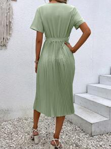 SHEIN Unity 素色腰帶百褶下擺連衣裙 - 薄荷綠 - 查看 2