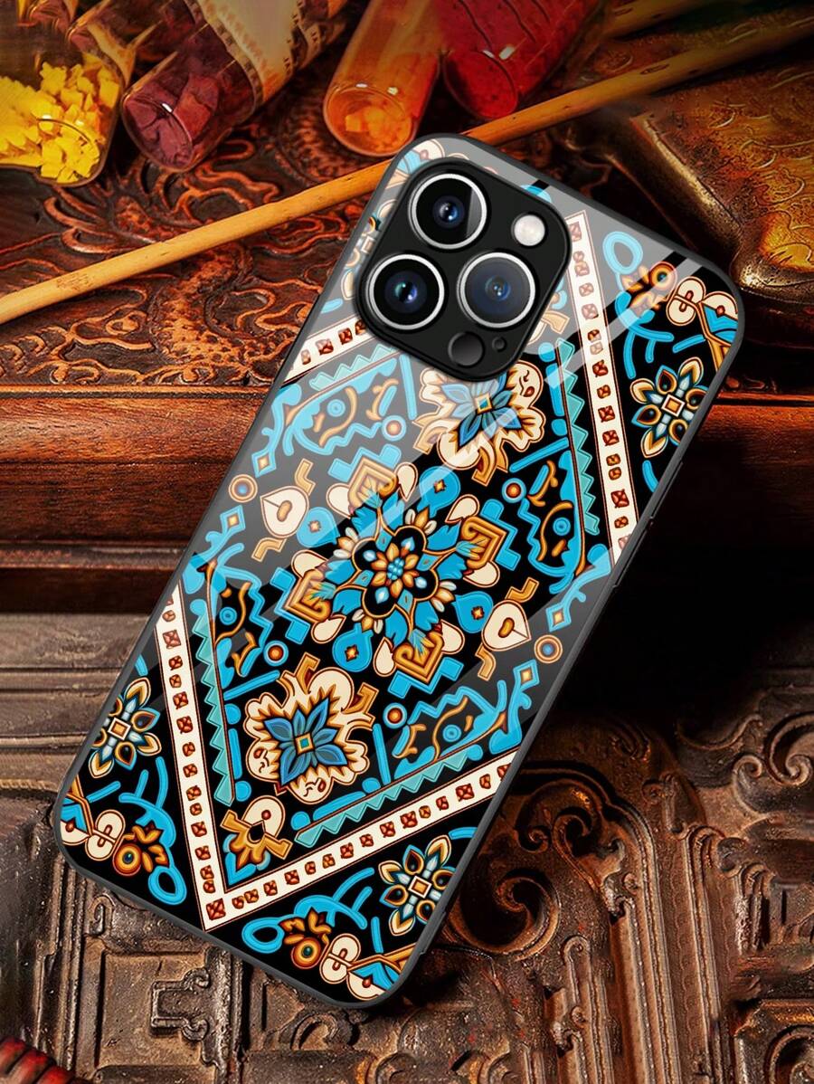 1 件复古花卉图案玻璃外壳,适用于 Apple 和/Redmi 型号 - 彩色 - 查看 1