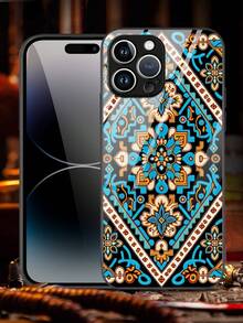 1 件复古花卉图案玻璃外壳，适用于 Apple 和/Redmi 型号 - 彩色 - 查看 2