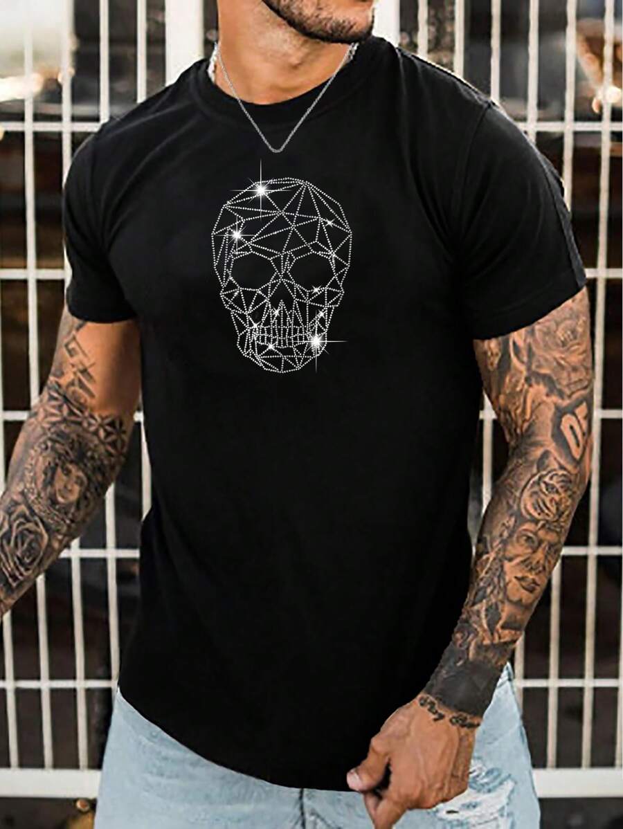Manfinity VCAY Áo thun nam vừa vặn cổ tròn tay ngắn Graphic Tee Áo cotton mùa hè - màu đen - Xem 1