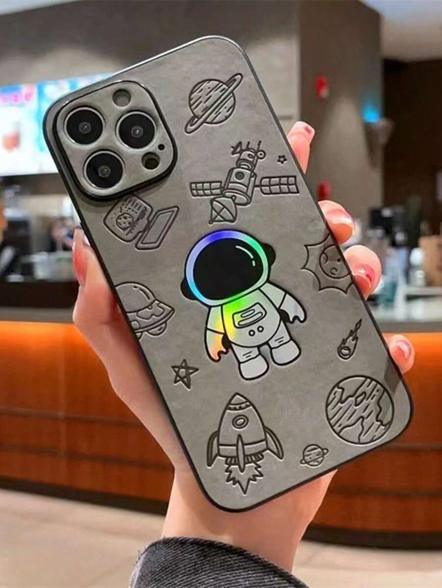 Skin Texture 2-In-1 Space Man Laser Phone Case Compatible With Iphone 15 Pro Max/15 Pro/Iphone 14 Pro Max/13 Pro Max/13/12 Pro Max/11 - Light Grey - View 1