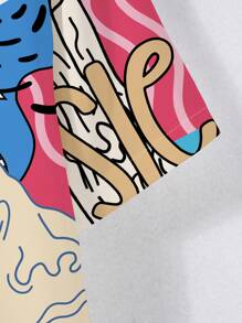 Manfinity Roghcode Áo sơ mi nam tay ngắn họa tiết hoạt hình có nút lên đầy màu sắc ngộ nghĩnh, áo sơ mi rộng thùng thình, quà tặng bạn trai - Nhiều màu - Xem 5