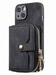 Plain PC Phone Case With Lanyard & Wallet - Black - View 2