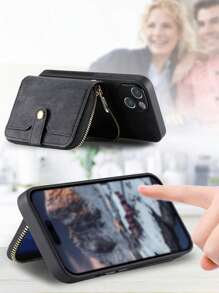 Plain PC Phone Case With Lanyard & Wallet - Black - View 4