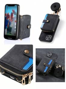 Plain PC Phone Case With Lanyard & Wallet - Black - View 6