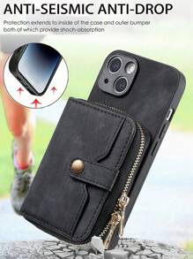 Plain PC Phone Case With Lanyard & Wallet - Black - View 7