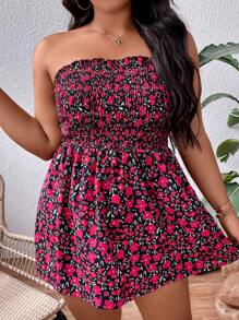 SHEIN Holidaya Plus Allover Floral Print Tube Top - Multicolor - View 1