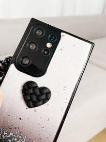 亮片和愛心裝飾手機殼附帶繩子 - 黑色 - 查看 4