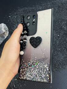 亮片和愛心裝飾手機殼附帶繩子 - 黑色 - 查看 5