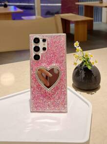 Vỏ điện thoại chống rơi trang trí bằng sequin & rhinestone có gương - Hồng - Xem 2