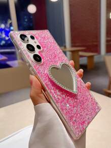 Vỏ điện thoại chống rơi trang trí bằng sequin & rhinestone có gương - Hồng - Xem 4