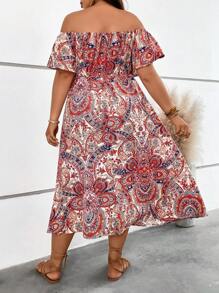 SHEIN Holidaya Vestido con estampado de paisley de hombros descubiertos - Blanco - Ver 2