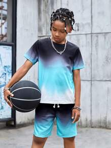 SHEIN Leap Crew Tween Boy Ombre Tee & Shorts - Multicolor - View 3