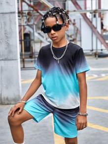 SHEIN Leap Crew Tween Boy Ombre Tee & Shorts - Multicolor - View 4