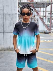 SHEIN Leap Crew Tween Boy Ombre Tee & Shorts - Multicolor - View 5