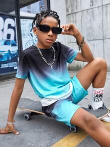 SHEIN Leap Crew Tween Boy Ombre Tee & Shorts - Multicolor - View 6