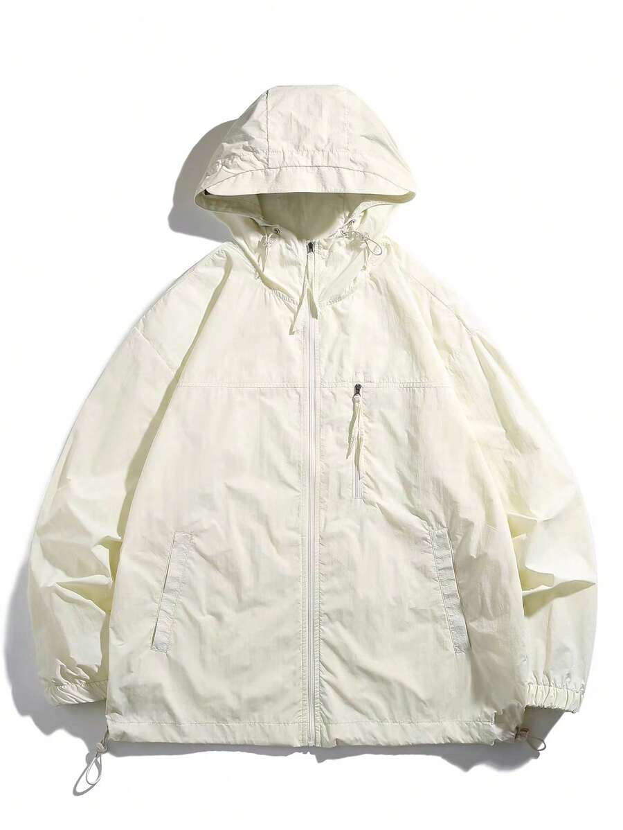 Manfinity Hypemode Ngoại cỡ Nam áo có mũ Áo khoác Với dây kéo Khép kín Và Viền kéo ra - Màu be - Xem 1