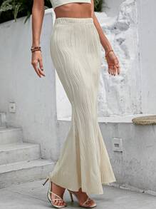 Chiquease Falda con bajo de sirena con textura de ondas de agua para mujeres, otoño - Albaricoque - Ver 1