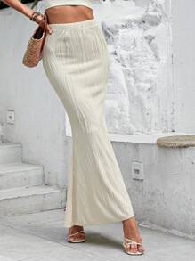 Chiquease Falda con bajo de sirena con textura de ondas de agua para mujeres, otoño - Albaricoque - Ver 3